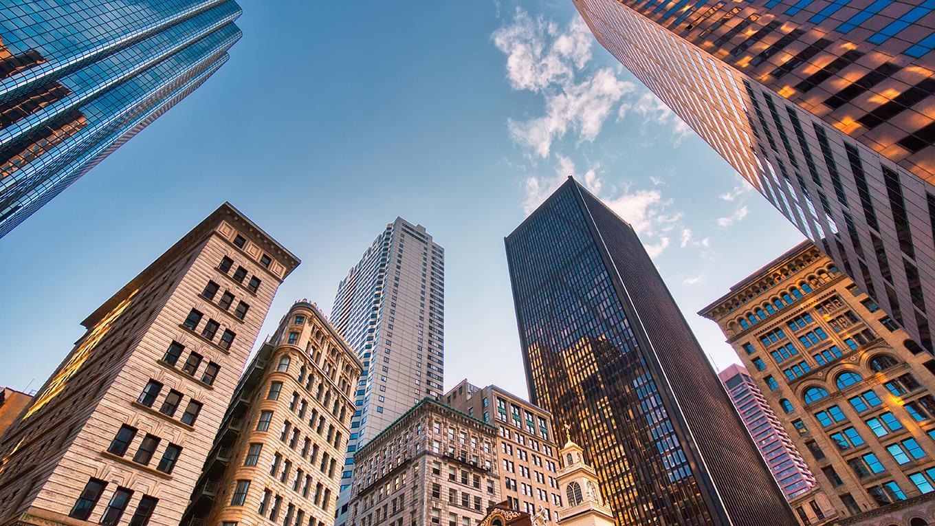 Boston downtown financial district and city skyline